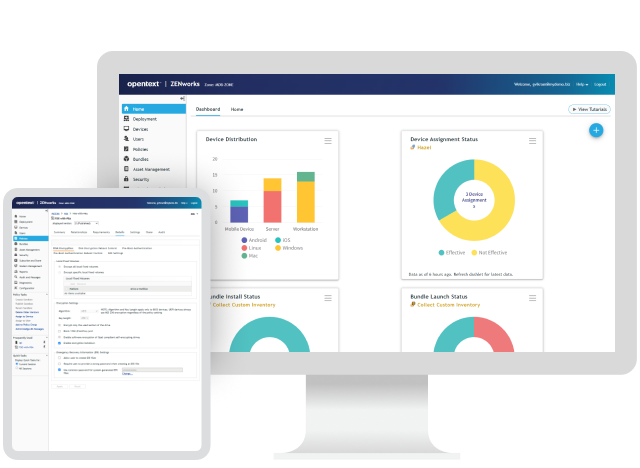 ZENworks Full Disk Encryption dashboard in computer and in mobile