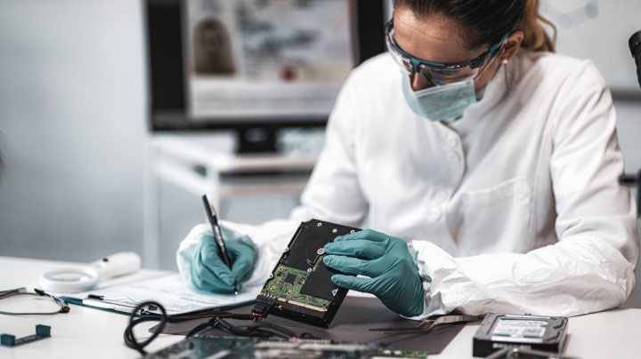 Person working on forensic equipment