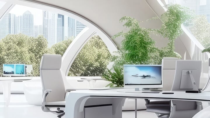 A futuristic office setting