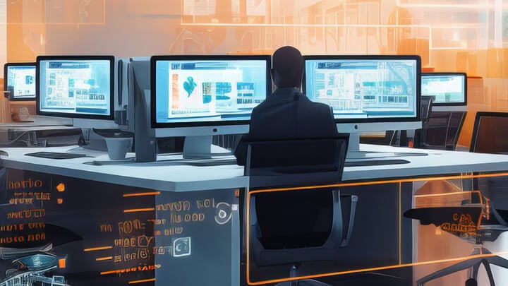 A person work on a computer