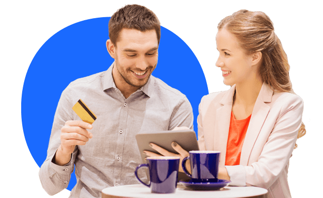 Two people discussing work and using tablet