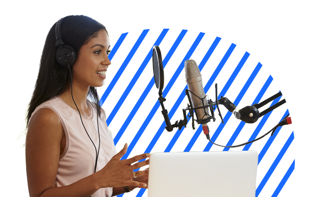 A person speaking into a microphone