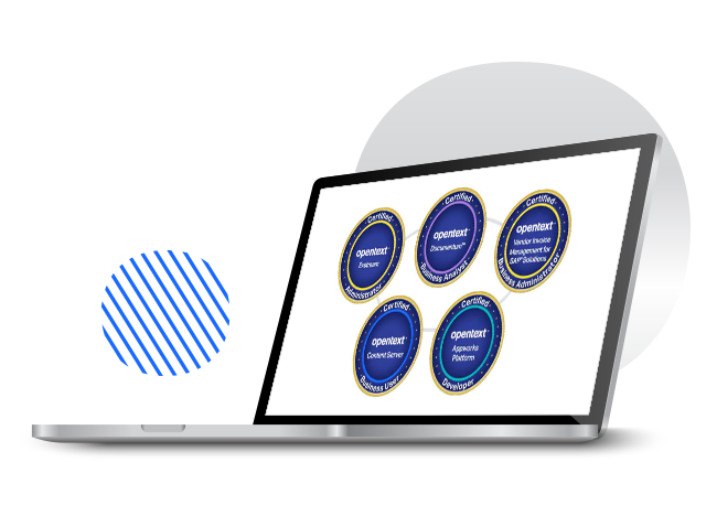 A laptop with certification badges on screen