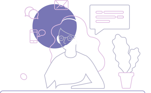 Customer Support, headset at desk communicating with customer